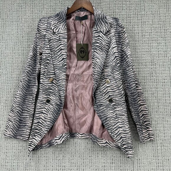 TOV Holy G Blazer Womens Size 38 US 2-4 Black Pink Satin Animal Print Pockets - Picture 3 of 11